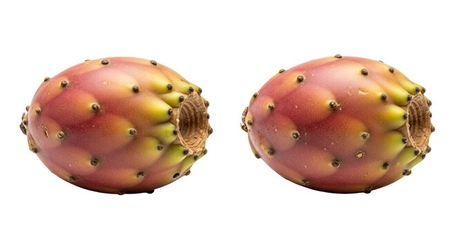 Two prickly pear fruits with spines isolated.