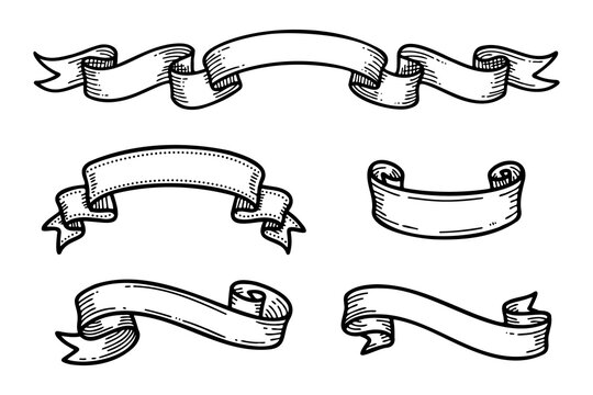 Vintage Engraving Ribbon Banner Set For Decorative Labels And Frames