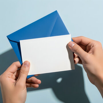 Two hands opening a small blue and white package together