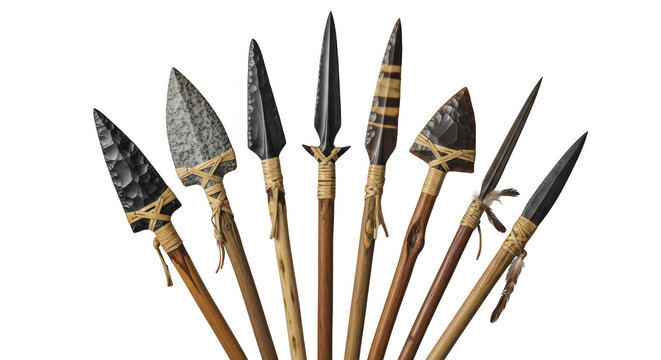 A collection of various types of arrows with different arrowheads and fletching. isolated on transparent background