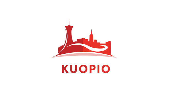 Kuopio Cityscape Logo - A Modern Red Silhouette Design.
