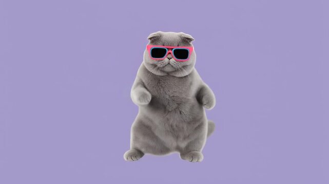 Funny Dancing Gray Cat with Sunglasses Generative AI