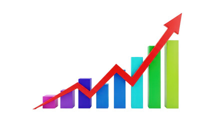 Obraz premium Colorful bar and line graph illustrating upward trend and growth. isolated on transparent background