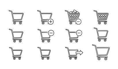 Shopping cart icons editable stroke minimal UI vector set isolated on white background © MD HAJIRUDDIN