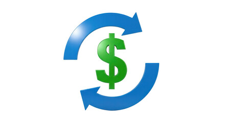 Fototapeta premium A graphic of a dollar sign being circulated by three blue arrows isolated on transparent background