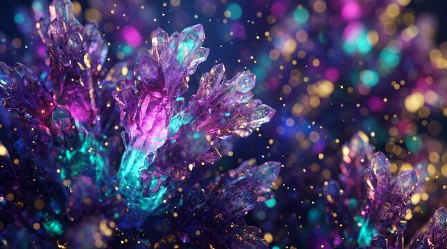 Abstract 3D Render of a Bioluminescent Crystal Coral eef - Fantasy Underwater Bckground in Blue and Purpl