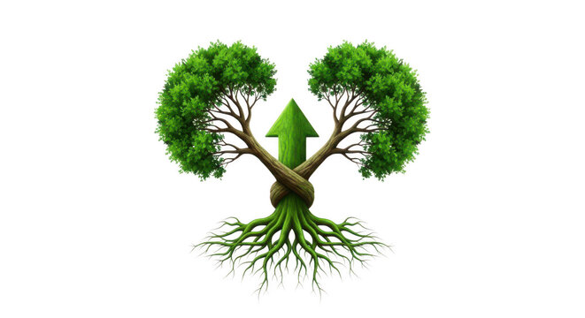 Two intertwined trees with a human figure in the center, symbolizing unity and growth. isolated on transparent background