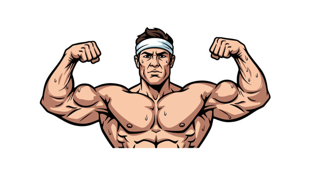 Muscular Man Flexing Biceps.