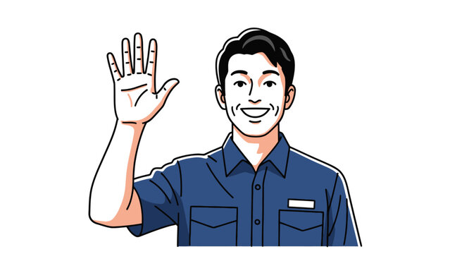 Smiling Man Waving Hand.