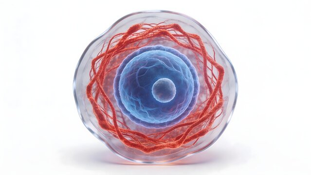 Cellular structure with nucleus and fibers