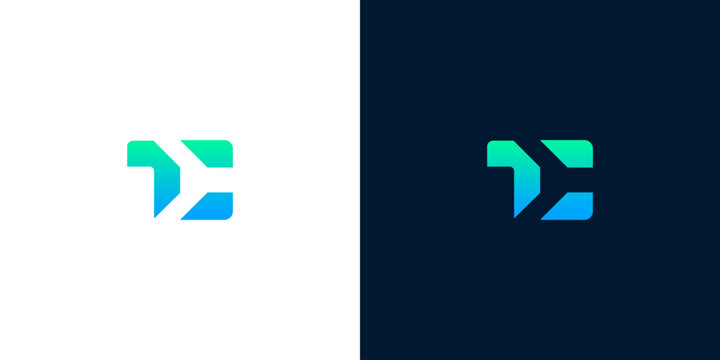 Modern geometric logo design with stylized letter 'E' in green and blue gradient on white and dark backgrounds