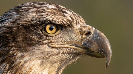 Fototapeta premium Close-up Detail of a Majestic Eagle's Eye and Head Profile, Capturing the Intense Gaze and Powerful Features of a Bird of Prey in the Wild