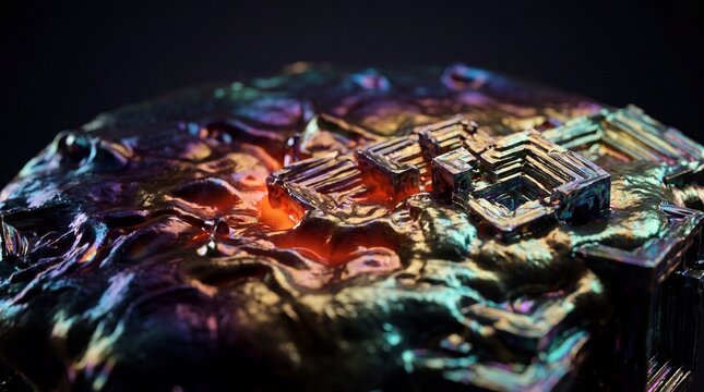 Molten Metal Abstract Background - Iridescent RainbowTexture, Liquid Bismuth Suface, Luxury Industrial Deign Element