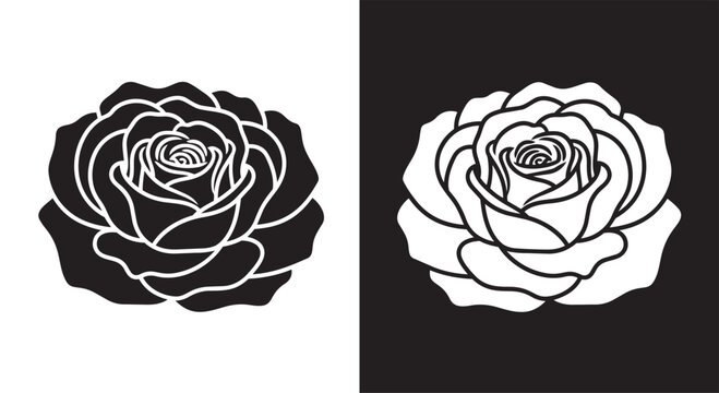 Vector rose illustrations with black and white backgrounds for design