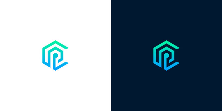 Modern abstract hexagonal logo design with blue and green gradients, symbolizing technology and innovation
