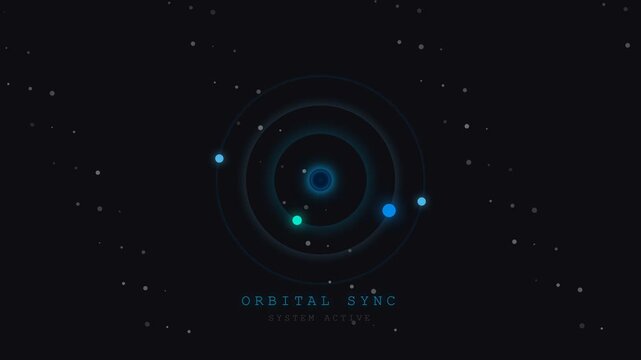 Futuristic Digital HUD Orbital Sync Interface with Glowing Data Points and Circular Motion Background for Space Technology
