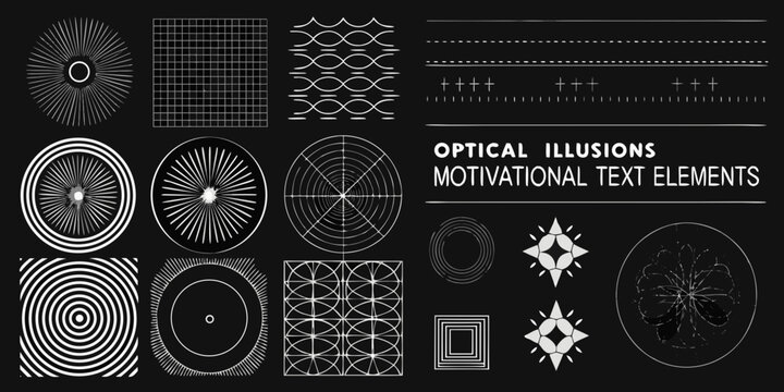 Collection of geometric optical illusions and related design elements