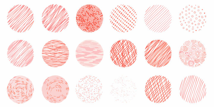 Collection of oval shapes filled with various red hatching patterns