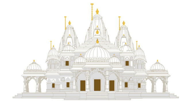 Intricate marble Indian temple architectural illustration.