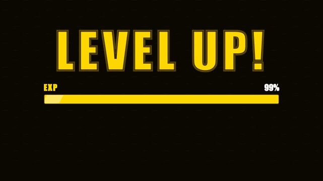 Level Up Gaming Animation with Filling Experience Progress Bar and New Rank Achievement Notification for Gamer UI