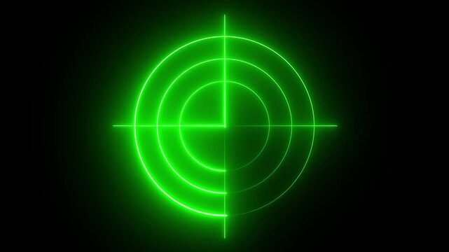 A vibrant green radar screen or targeting reticle against a black background