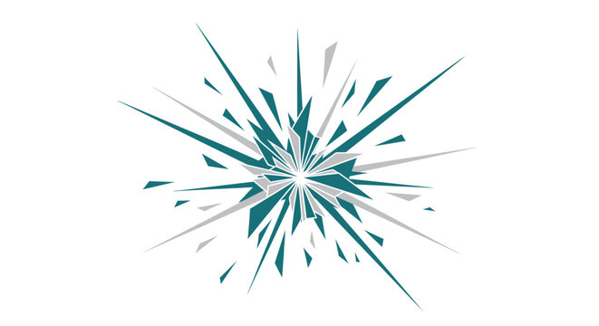 Abstract geometric teal and grey explosion on white background