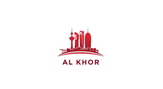 Al Khor City Skyline Silhouette with Red Buildings and Arched Design.