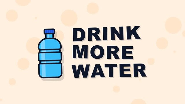 Flat Illustration with Drink More Water Text and Blue Bottle Icon for Healthy Lifestyle Habits