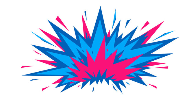 Dynamic blue and pink comic book explosion on white background