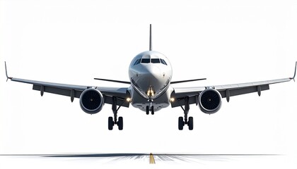 Fototapeta premium Commercial Airplane Landing Front View Isolated
