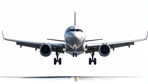 Commercial Airplane Landing Front View Isolated