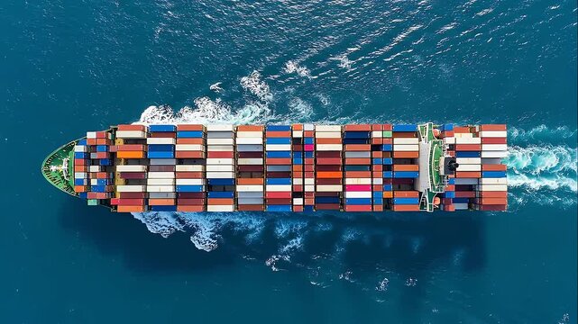 Vector cargo ship sailing blue ocean
