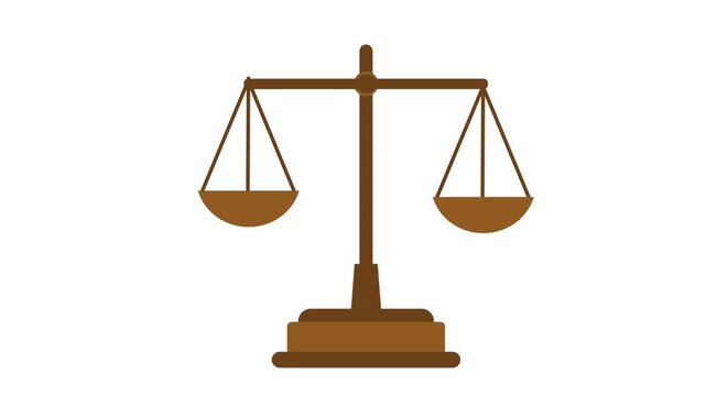 Swinging justice scale 2D cartoon object animation. Fairness, law, equality and legal judgment. Swaying weight comparison. Courtroom symbol animated flat colorful item 4K video isolated on white