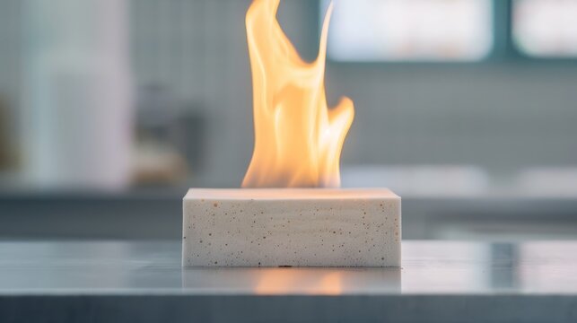 Fire-resistant mycelium panels undergoing flame tests, demonstrating safety, durability, and environmental advantages compared to traditional building materials in innovative construction solutions.