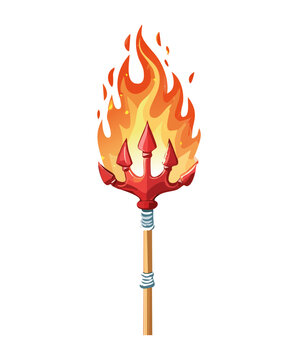 Wooden spear with fire elemental tip for hunter character and fire magic combat in game