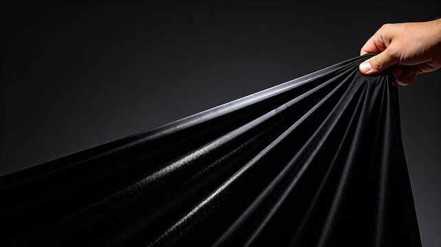 Shiny black fabric texture with wrinkles and reflections