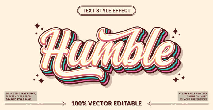 Editable text effect vector &ldquo;Humble&rdquo; features smooth retro script lettering with soft layered colors and warm tones, creating a calm, friendly, and approachable vintage vibe.