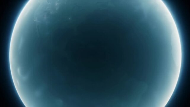 A glowing blue planet appears against a dark space background as a celestial body in an astronomy-themed video