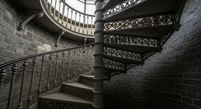 Spiral staircase in historic building architectural detail and interior design