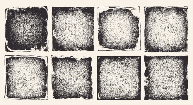 Set of grunge textured square frames, distressed borders, vintage paper backgrounds, retro design elements
