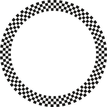 Double checkered circular frame geometric border ring with decorative dotted pattern minimal abstract round outline vector element isolated on white background