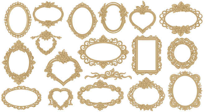 Ornate Vintage Frames Collection: Oval, Heart, Rectangular - Decorative Borders