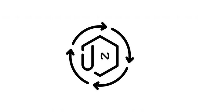 Symbol in hexagon with revolving arrows, ideal for illustrating connectivity, technology, innovation, and progress concepts in design projects.
