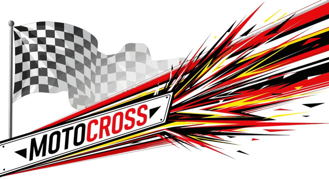 Motocross Racing Flag and Abstract Explosion Graphic
