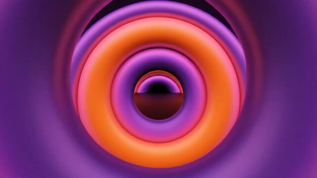 Abstract 3D illustration featuring vibrant orange, purple, and pink concentric rings forming a circular target pattern on a solid black background with soft lighting and gradients.