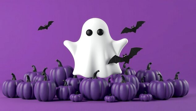 Ghostly figure surrounded by bats and a spooky graveyard scene