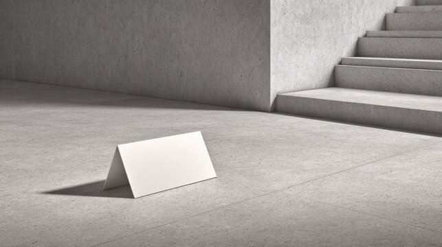 Blank card on floor next to stairs with copy space advertising background