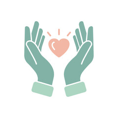 Obraz premium Two open hands gently holding a glowing heart symbol, representing care, love, and support.