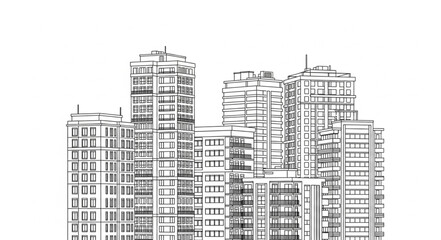 Fototapeta premium Modern Cityscape Sketch of Tall Buildings.