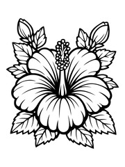 Obraz premium Hibiscus Blossom in Detail: The image presents a meticulously crafted hibiscus flower, showcasing its intricate details with a focus on its petals, pistil, and surrounding foliage.